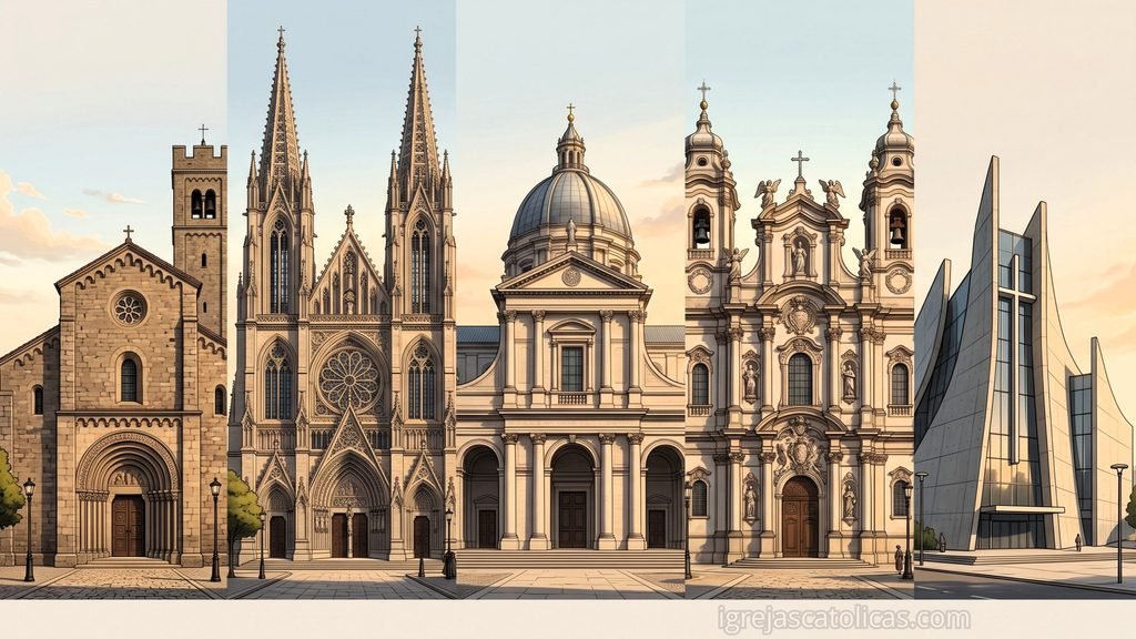 Comparação entre os cinco estilos arquitetônicos de igrejas católicas